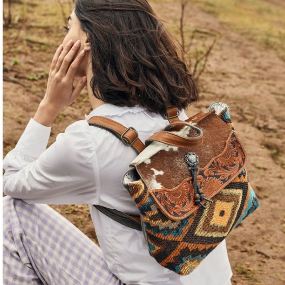 Myra Bag Handbags - Myra Bag THE ARIZONA backpack purse upcycled leather hair on canvas
